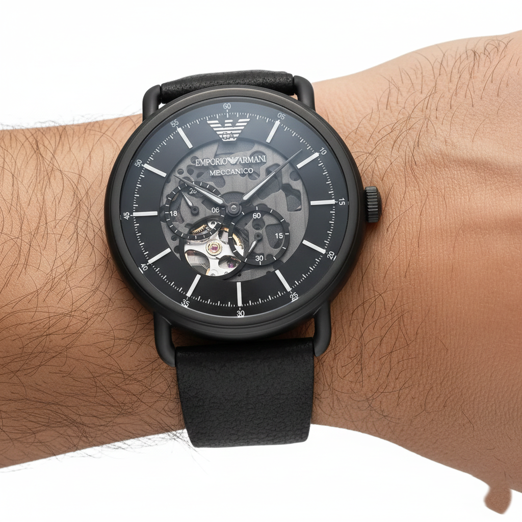Emporio Armani Aviator AR60028 Meccanico Automatic Black Leather Watch