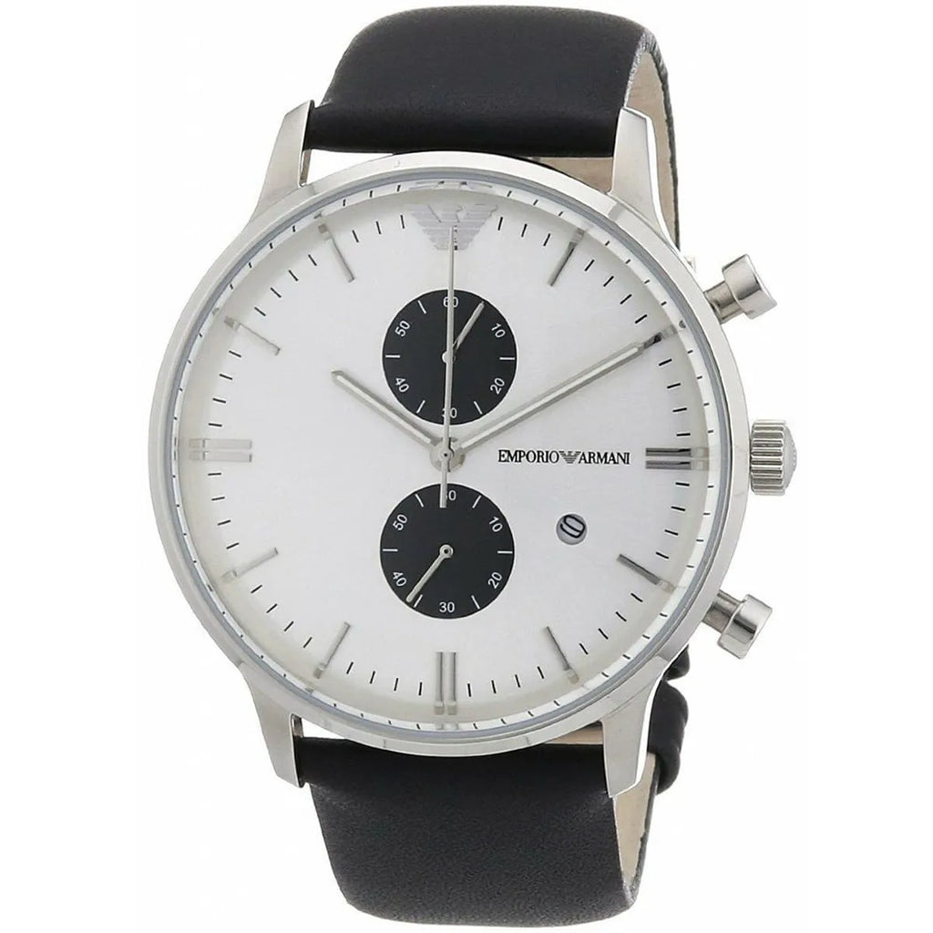 Emporio Armani Classic AR0385 White Panda Dial Leather Watch