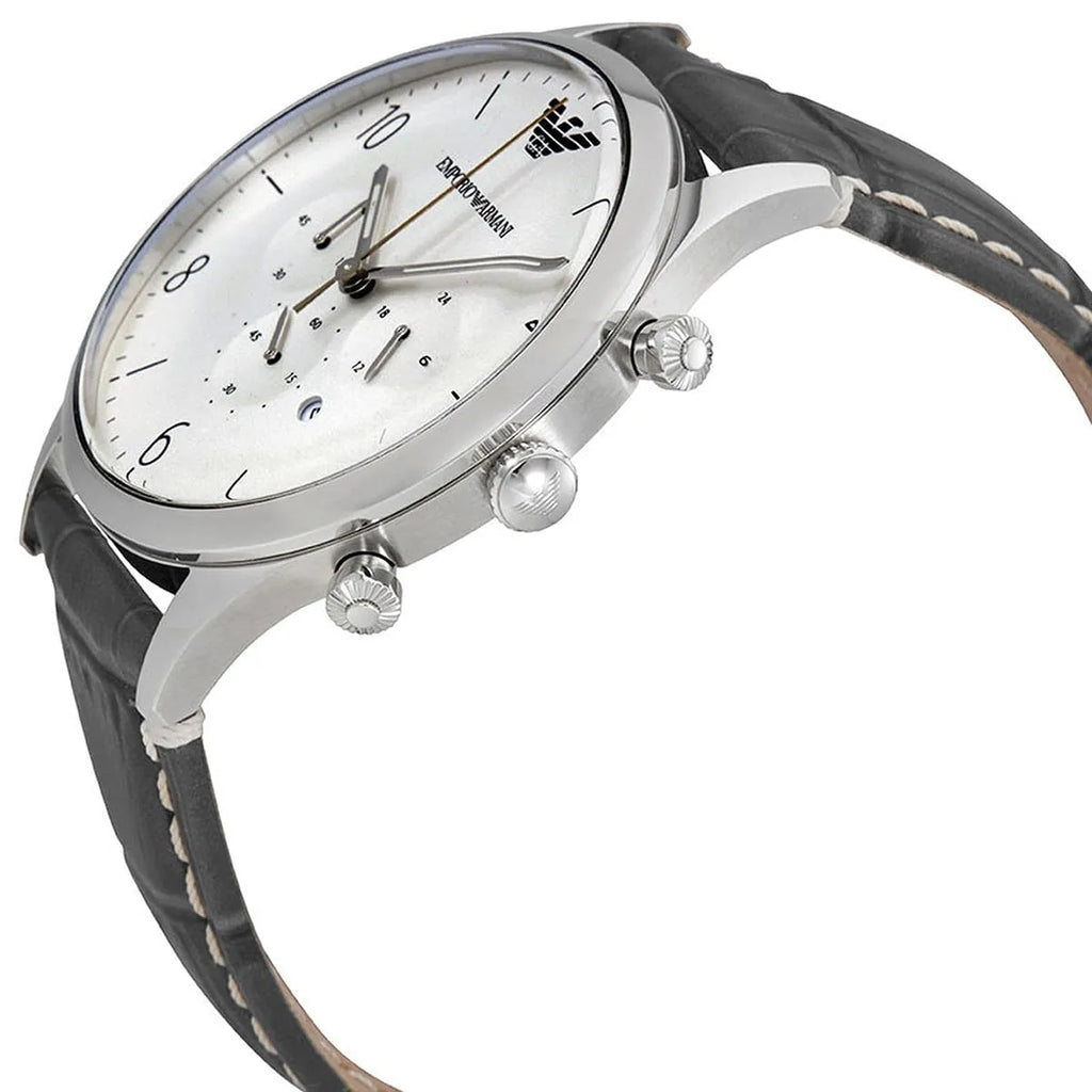 Emporio Armani AR1861 Classic Silver Grey Leather Watch