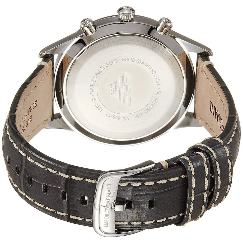 Emporio Armani AR1861 Classic Silver Grey Leather Watch