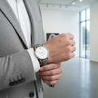 Emporio Armani AR1861 Classic Silver Grey Leather Watch