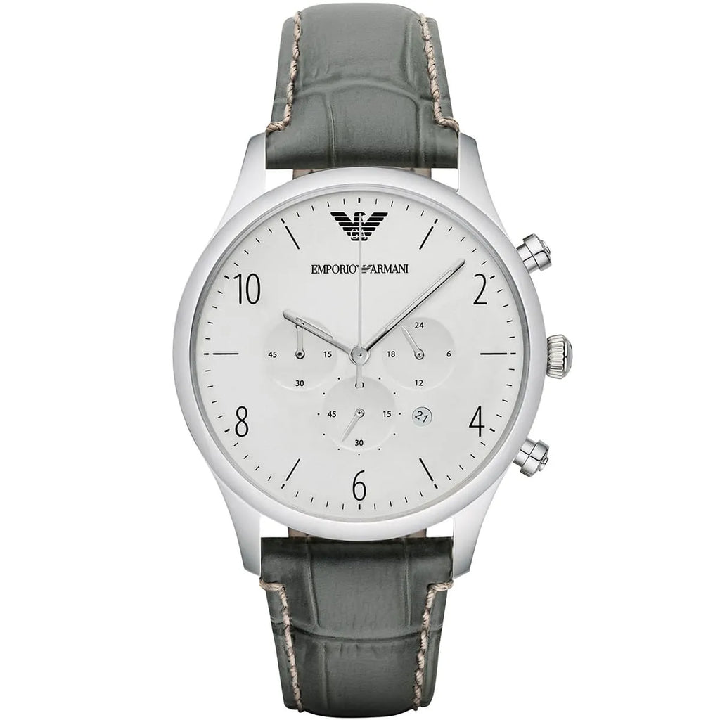Emporio Armani AR1861 Classic Silver Grey Leather Watch
