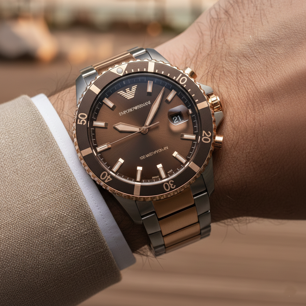 Emporio Armani Diver AR11340 Chocolate Brown Two-Tone Watch