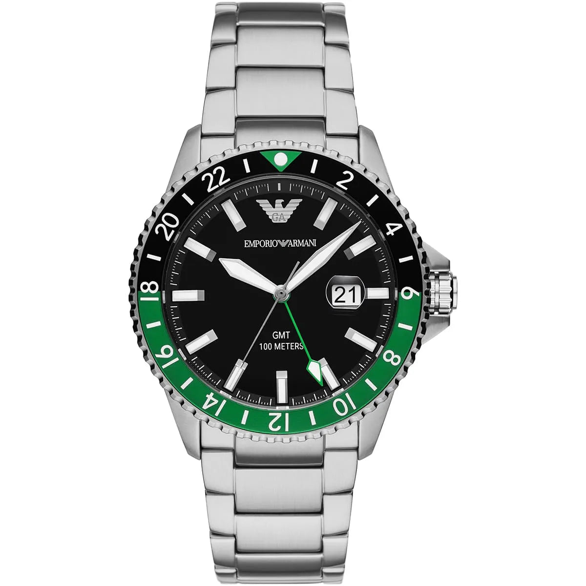 Emporio Armani Diver AR11589 GMT Green & Black Bezel Men's Watch