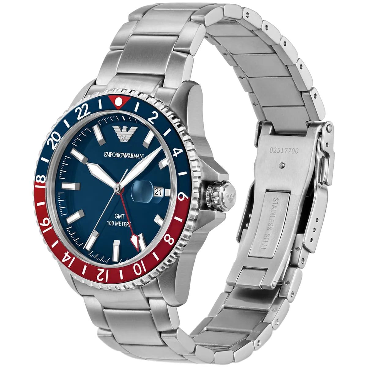 Emporio Armani Diver AR11590 GMT Pepsi Bezel Blue Dial Watch