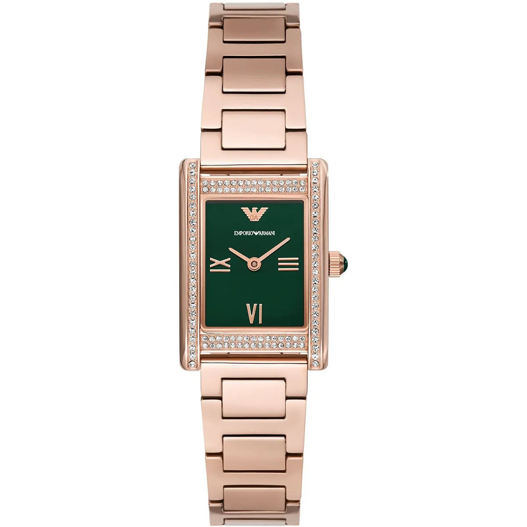 Emporio Armani Genni AR11641 Rose Gold Green Rectangular Ladies Watch