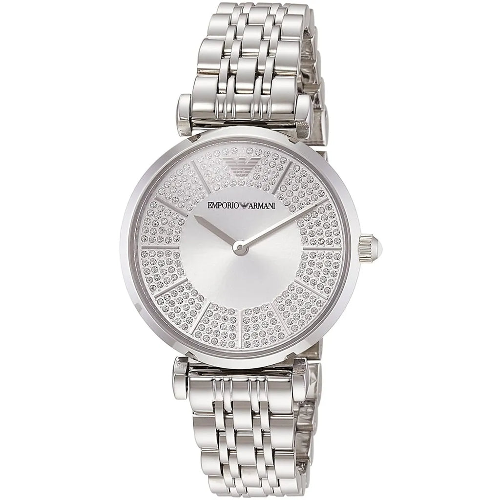 Emporio Armani Gianni T-Bar AR11445 Full Crystal Silver Dial Watch