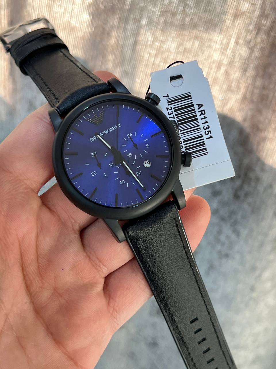 Emporio Armani Luigi AR11351 Blue Dial Black Leather Watch