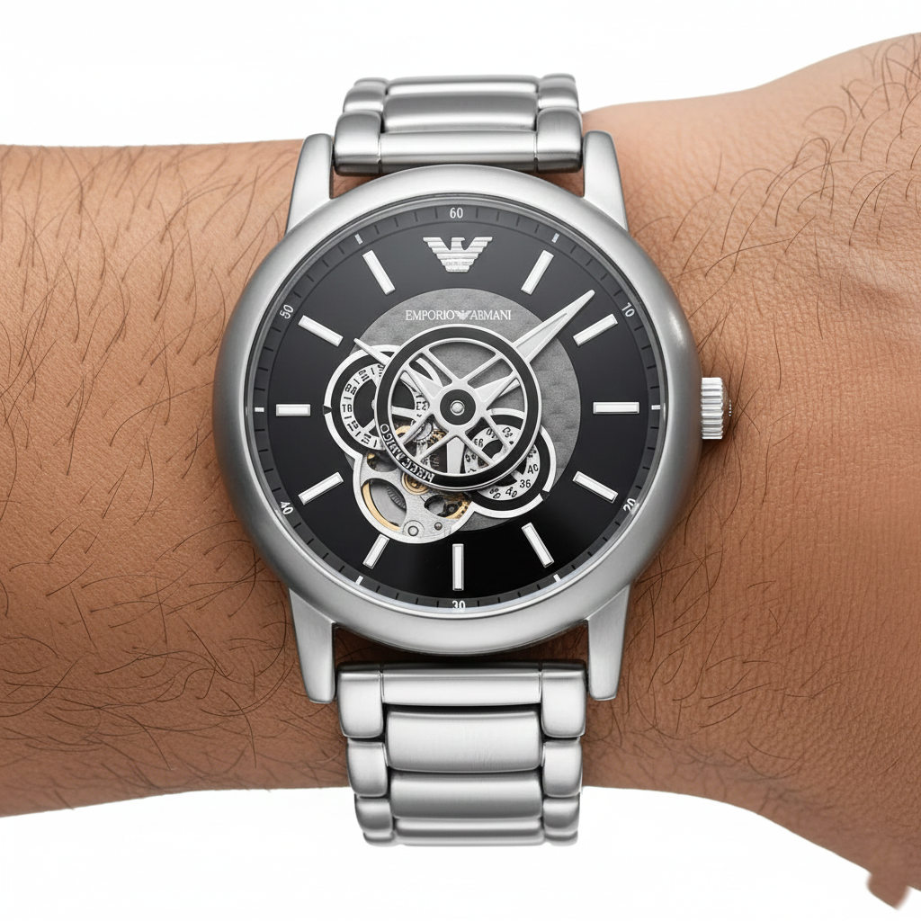 Emporio Armani Luigi AR60021 Meccanico Automatic Open-Heart Black Dial Watch