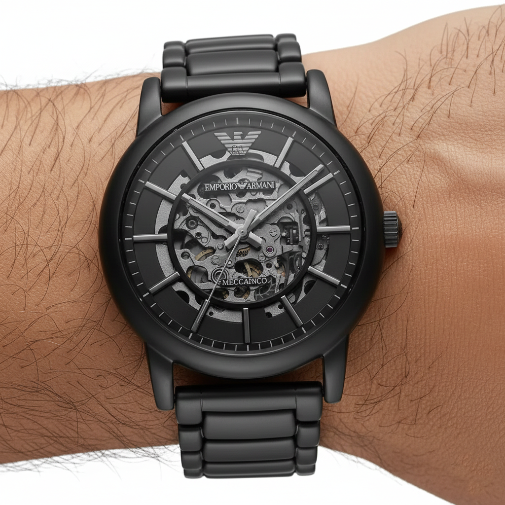 Emporio Armani Luigi AR60045 Meccanico Automatic Full Black Skeleton Watch