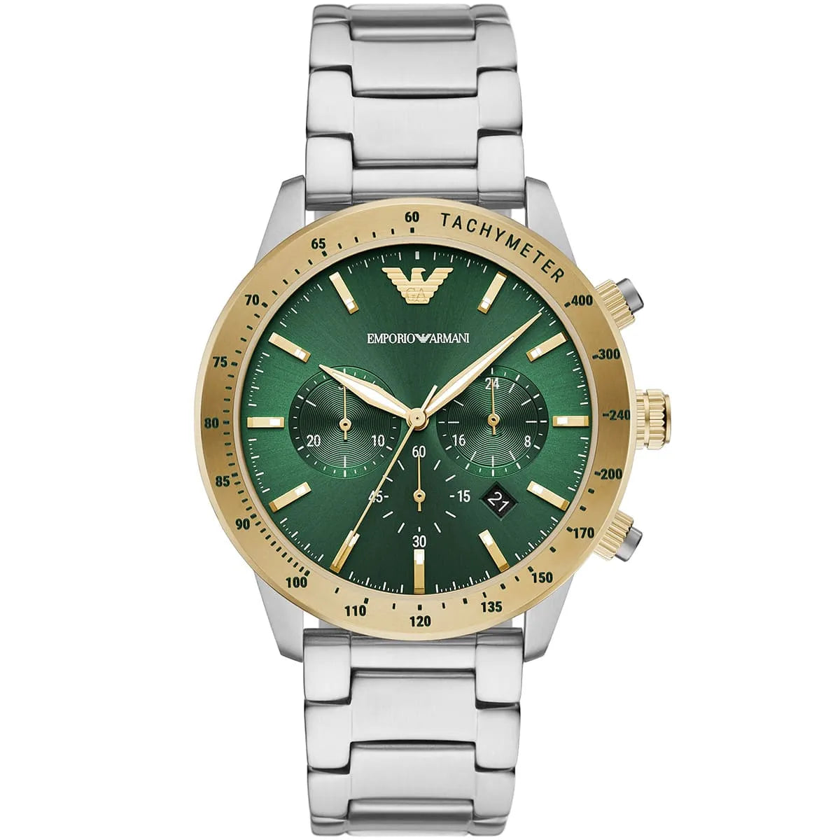 Emporio Armani Mario AR11454 Green Dial Gold Bezel Watch