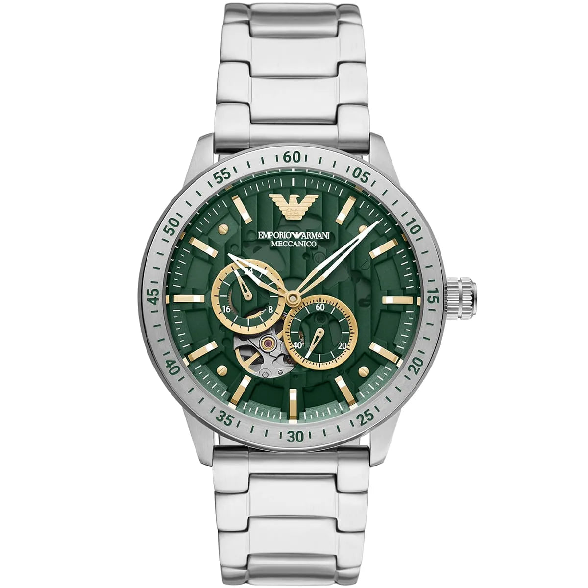 Emporio Armani Mario AR60053 Meccanico Automatic Skeleton Green & Gold Watch