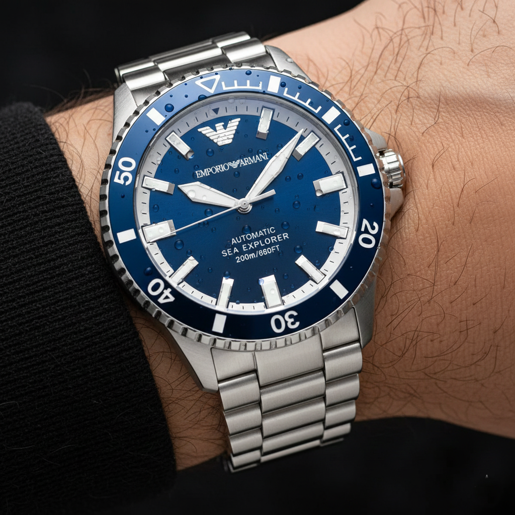 Emporio Armani Sea Explorer AR60079 Automatic Blue Dial Diver's Watch