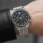 Emporio Armani Sportivo AR5988 Black Dial Silver Chronograph Watch