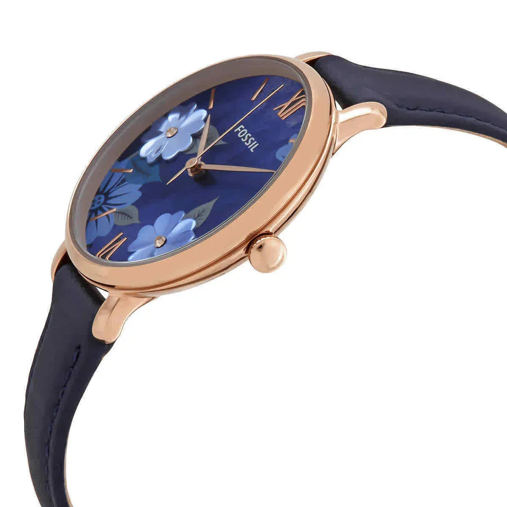 Fossil Carlie Mini ES4673 Floral Navy Leather Watch