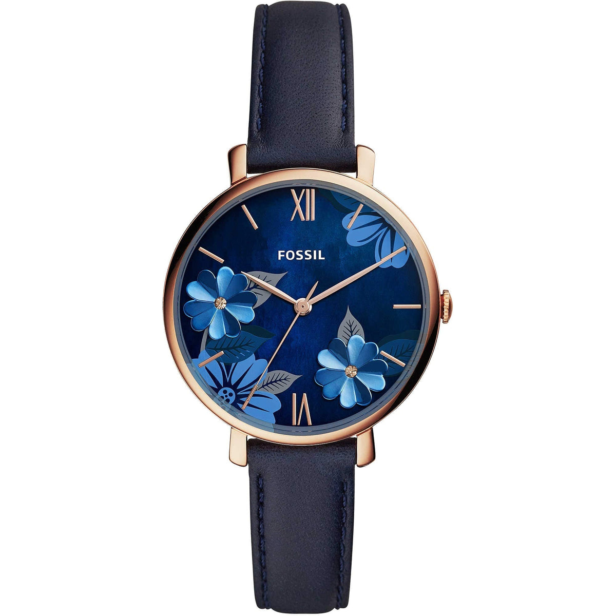 Fossil Carlie Mini ES4673 Floral Navy Leather Watch