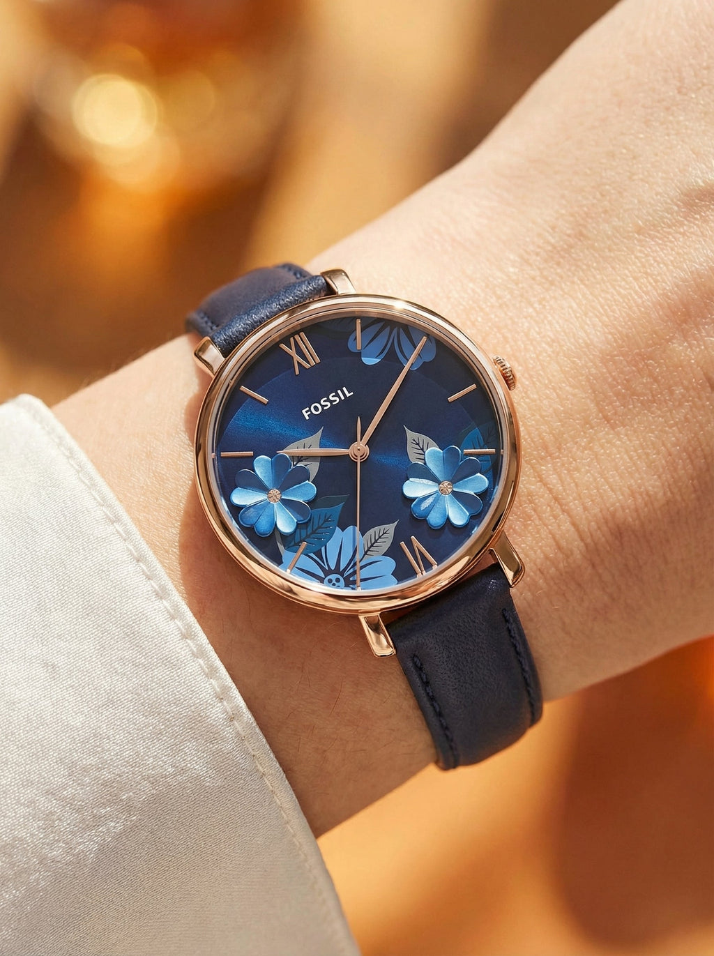 Fossil Carlie Mini ES4673 Floral Navy Leather Watch