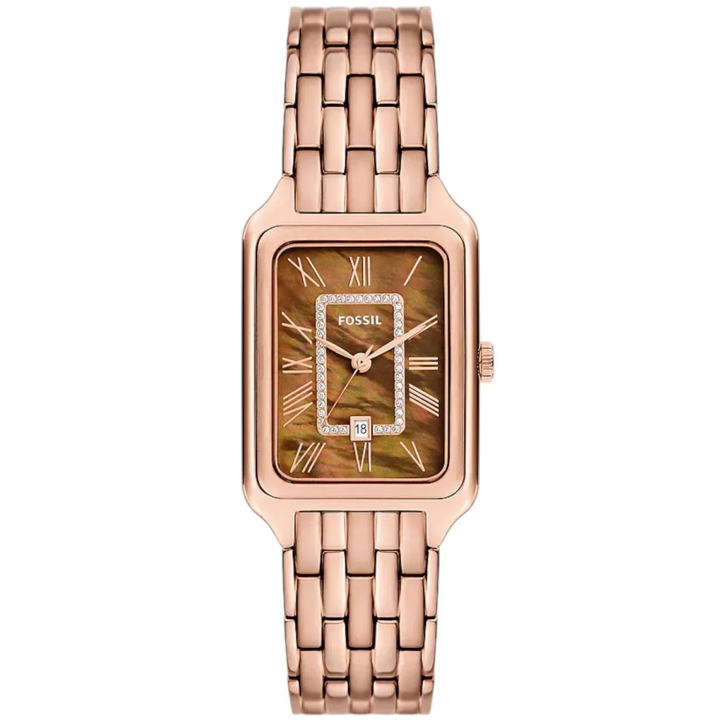 Fossil Raquel ES5323 Three-Hand Brown Mother of Pearl Rose Gold-Tone Stainless Steel Women's Watch