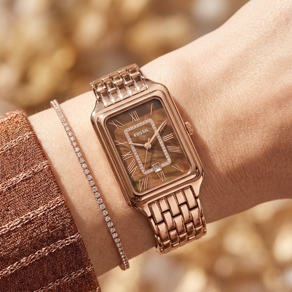 Fossil Raquel ES5323 Three-Hand Brown Mother of Pearl Rose Gold-Tone Stainless Steel Women's Watch