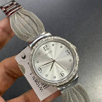 Guess Chiffon W1083L1 Silver Tone Mesh Bracelet Crystal Watch