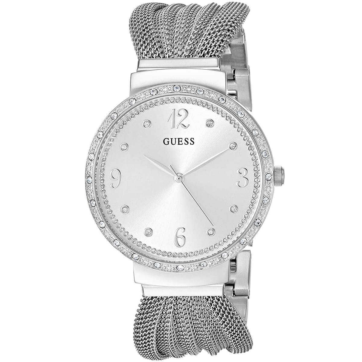 Guess Chiffon W1083L1 Silver Tone Mesh Bracelet Crystal Watch