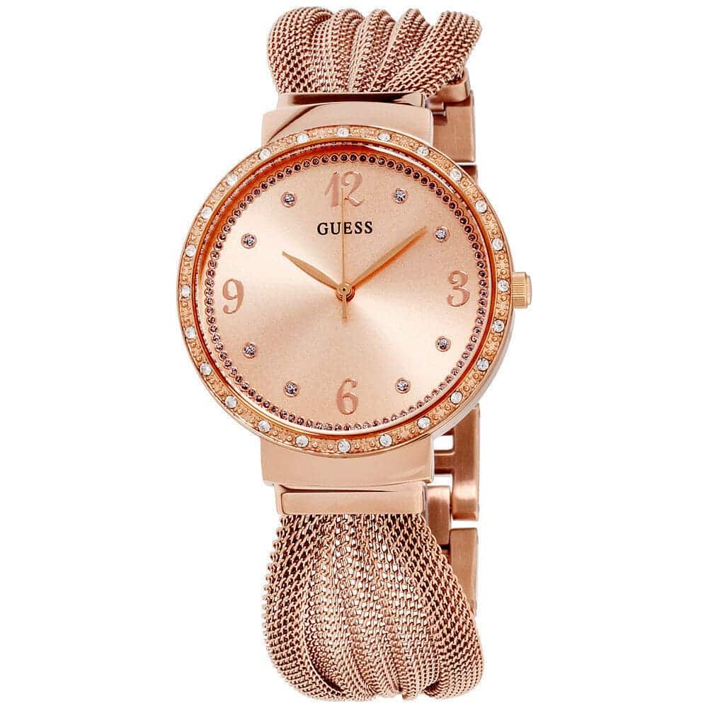Guess Chiffon W1083L3 Rose Gold Mesh Bracelet Crystal Watch