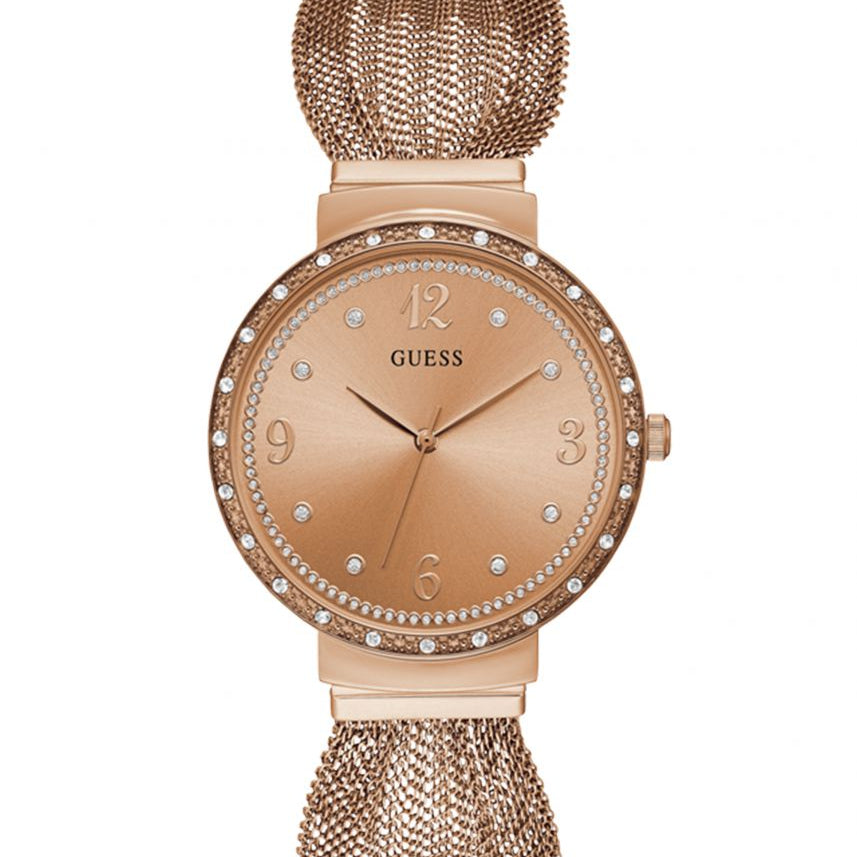 Guess Chiffon W1083L3 Rose Gold Mesh Bracelet Crystal Watch