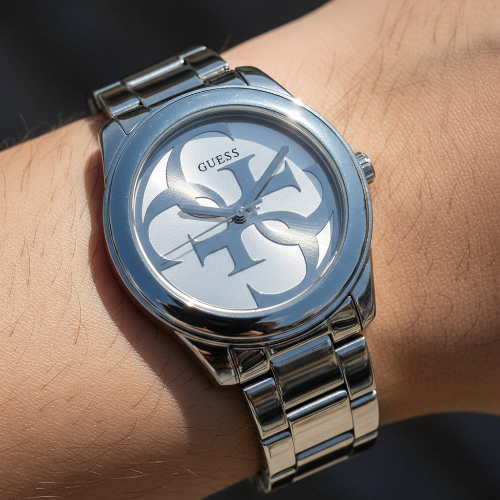 Guess G-Twist W1082L1 Silver Tone Interlocking Logo Dial Watch