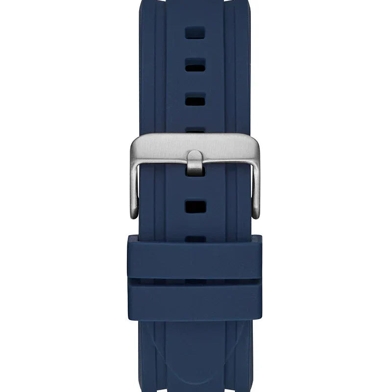 Guess Commander GW0211G1 Silver Case Blue Dial Blue Rubber Strap Men's Watch