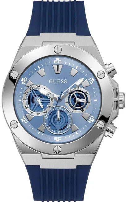 ساعة Guess GW0417G1 رجالية من الفضة والمطاط الأزرق