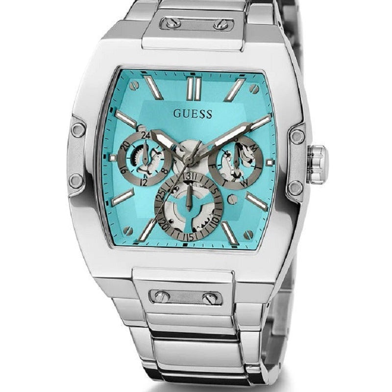 ساعة يد رجالية Guess Phoenix GW0456G4 باللون الفضي مع مينا أزرق فاتح