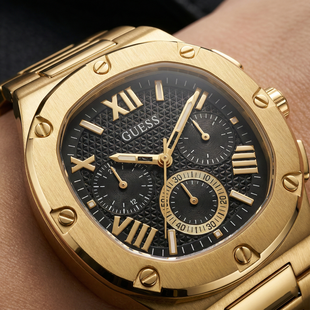 Guess Headline GW0572G2 Full Gold Case Black Textured Dial Men's Watch