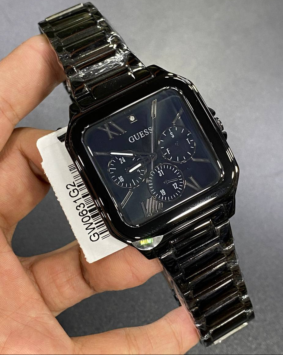 Guess GW0631G2 Full Black Square Case Multifunction Dress Men's Watch