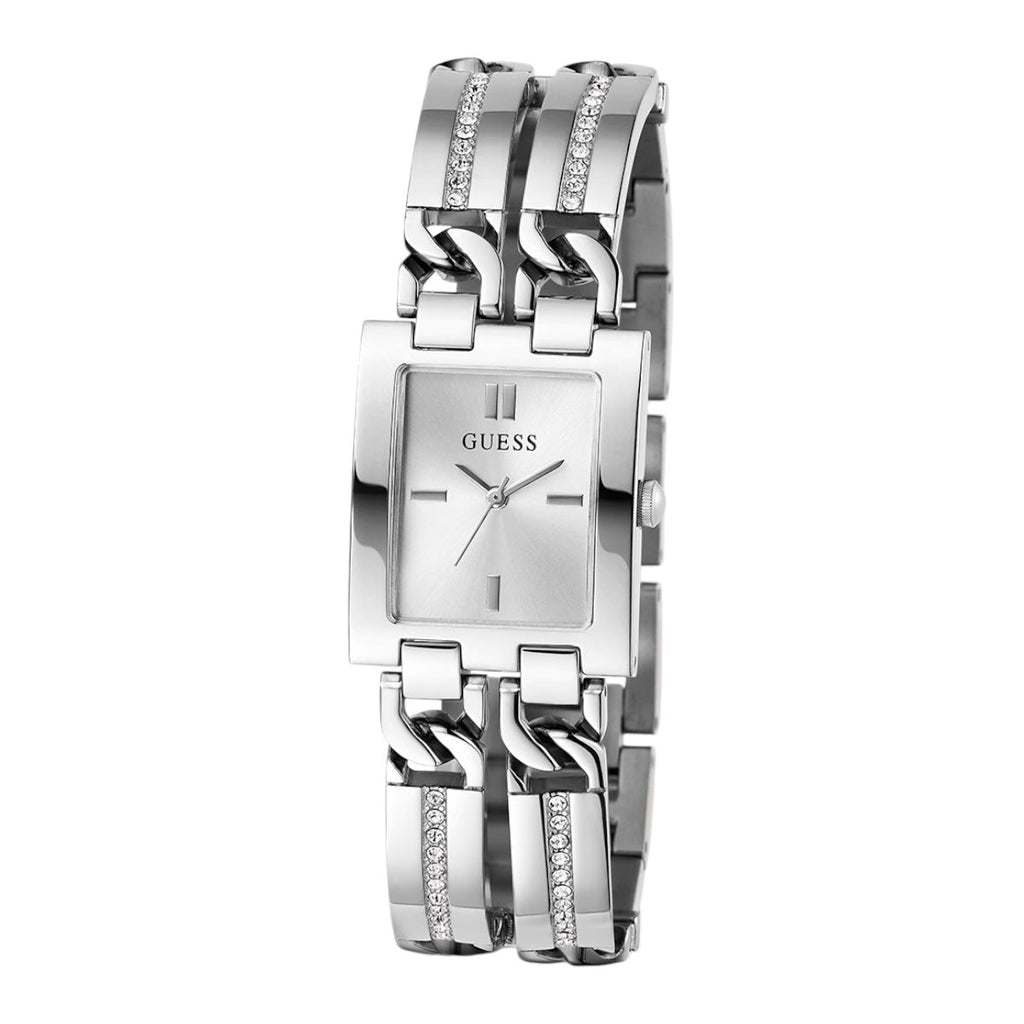 ساعة يد بسوار مستطيل من الكريستال بلون فضي طراز GW0668L1 من Guess