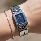 Guess GW0807L1 Silver Tone Rectangular Blue Denim Dial Watch