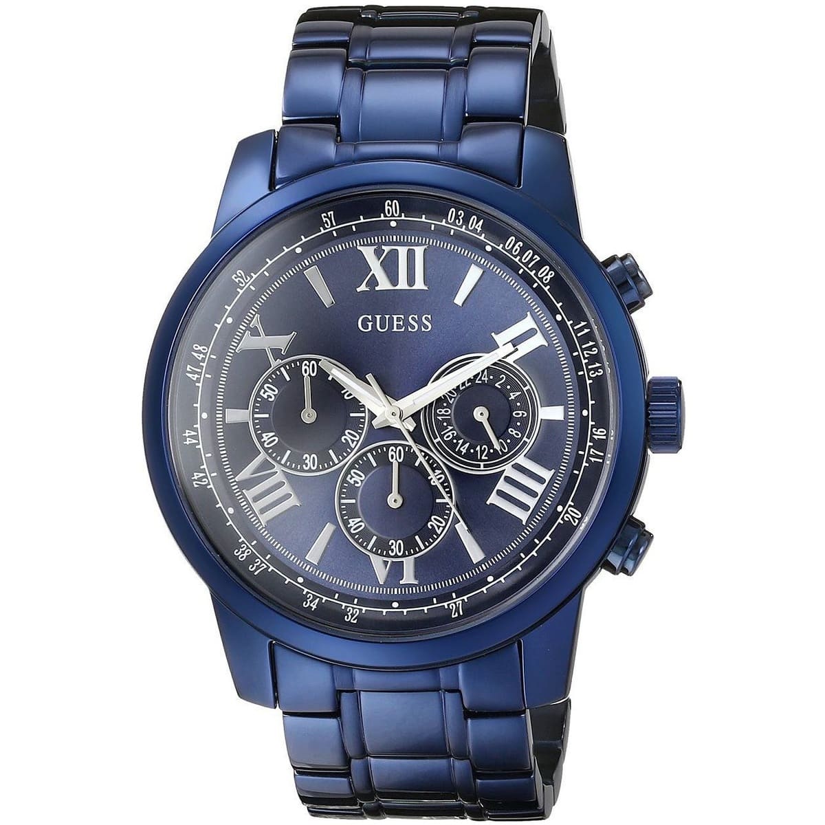 ساعة Guess Horizon W0379G5 باللون الأزرق الفولاذ المقاوم للصدأ بمظهر كرونوغراف