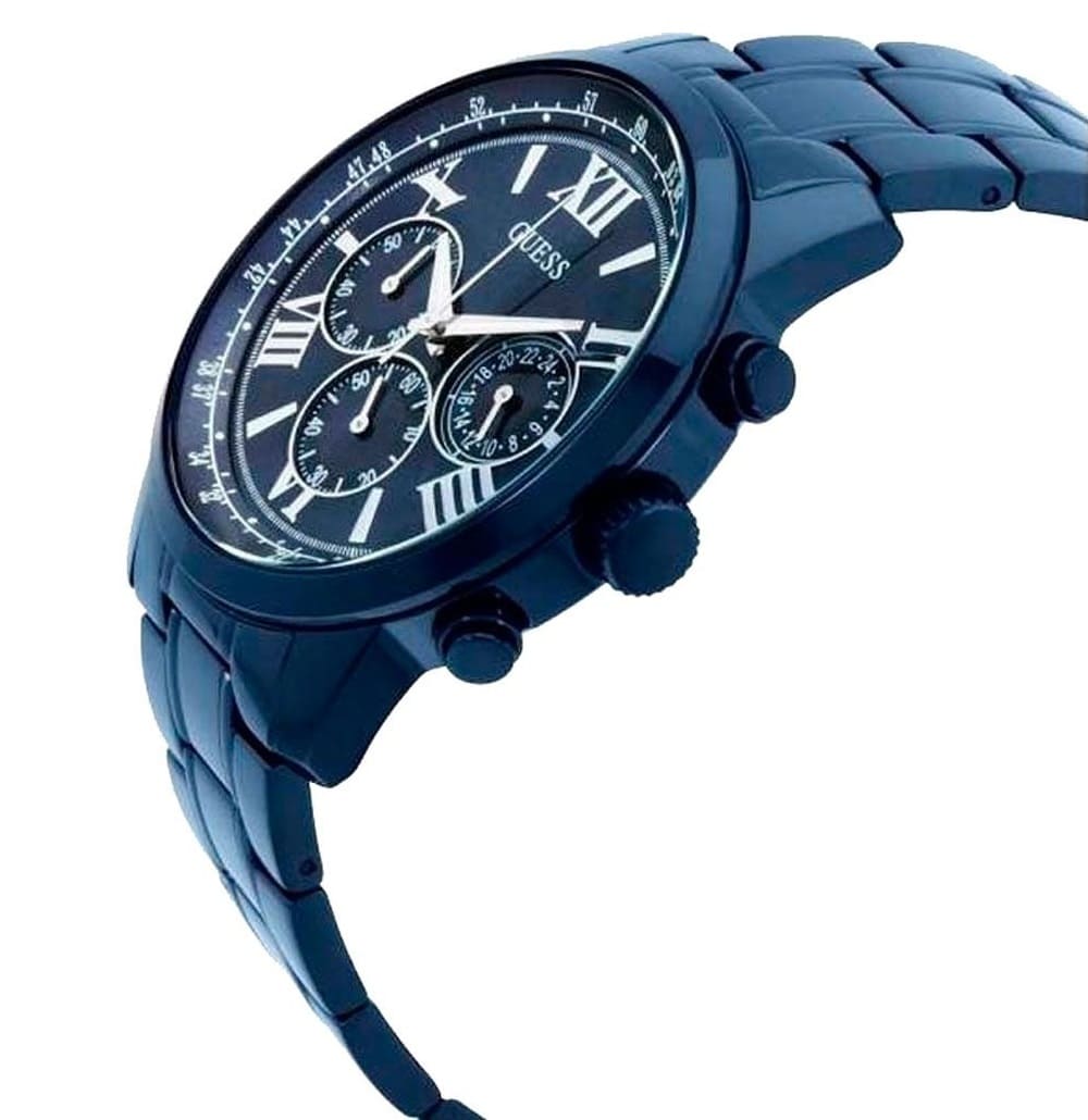 ساعة Guess Horizon W0379G5 باللون الأزرق الفولاذ المقاوم للصدأ بمظهر كرونوغراف