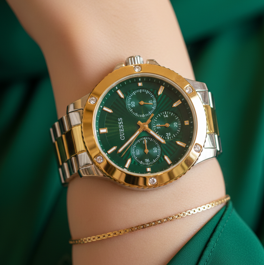 Guess Mist GW0723L1 Two-Tone Silver Gold Green Dial Ladies Watch