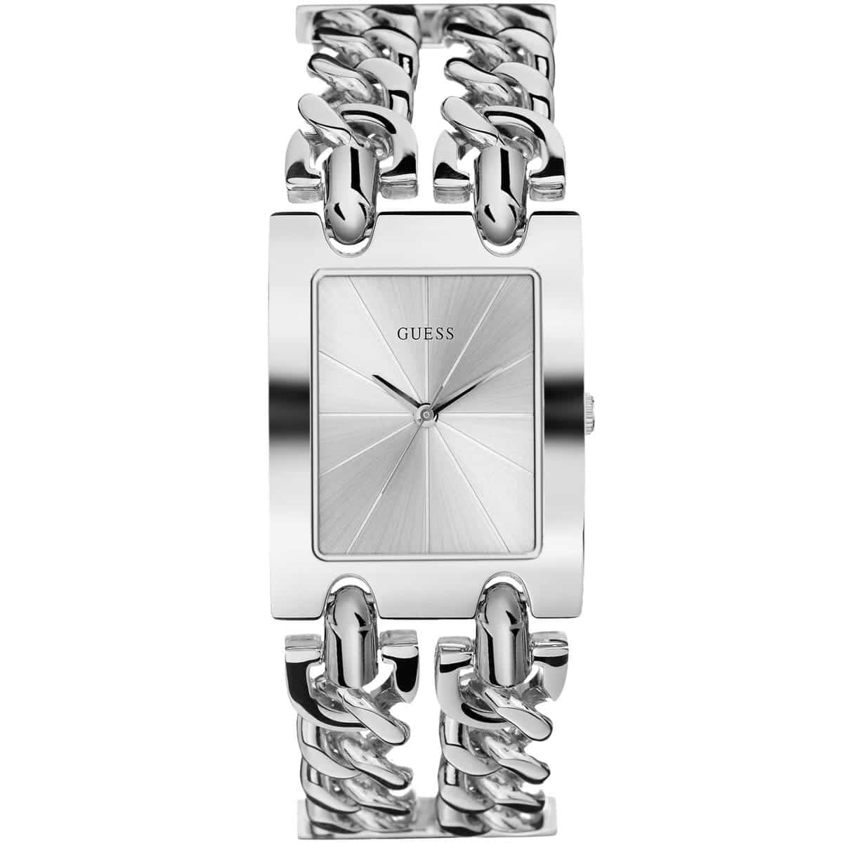 Guess Mod Heavy Metal W1117L1 Silver Tone Chain Bracelet Rectangular Watch