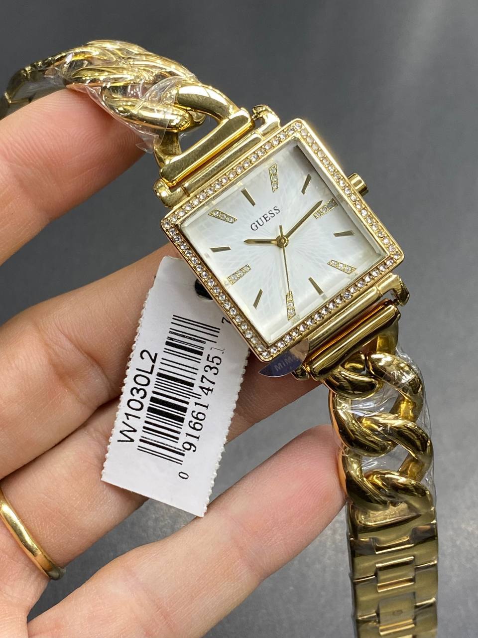 Guess Vanity W1030L2 Gold Tone Square Case Crystal Bezel Ladies Watch
