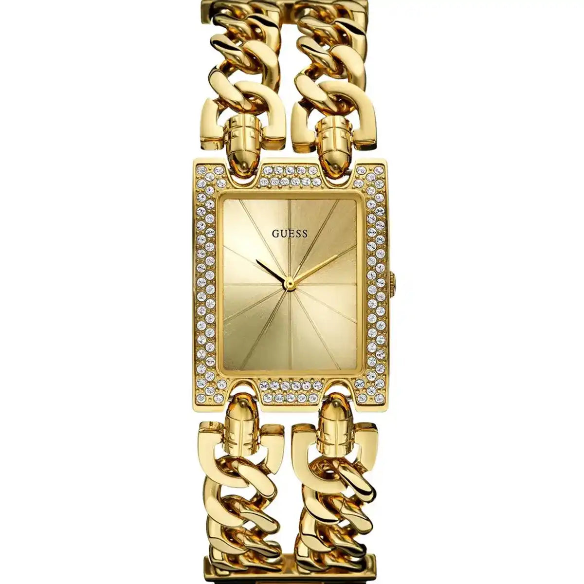 Guess W0072L1 Gold Rectangular Case Chain Bracelet Crystal Bezel Women's Watch