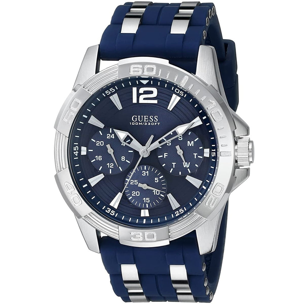 Guess Oasis W0366G2 Men's Silver & Blue Rubber Strap Watch