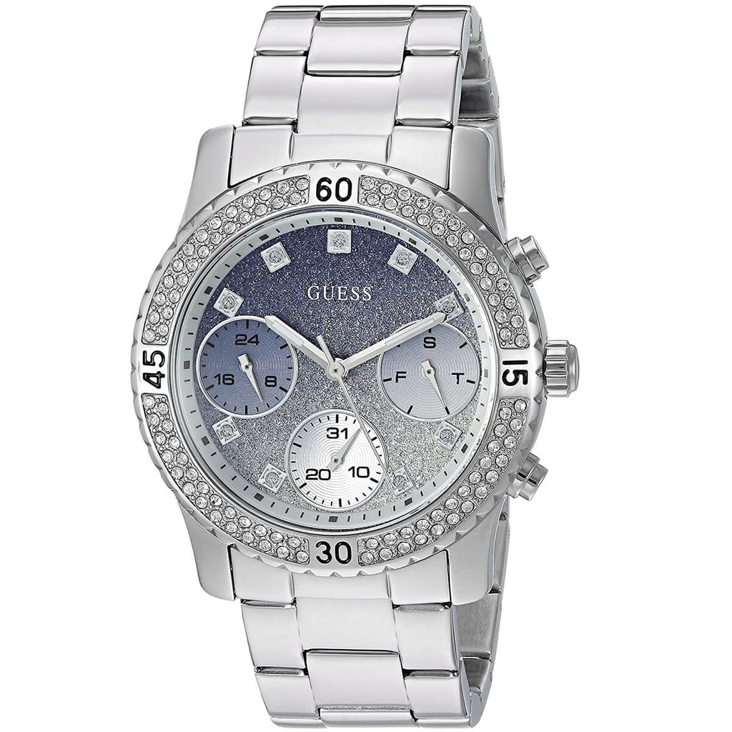 Guess Confetti W0774L6 Silver & Blue Glitter Watch