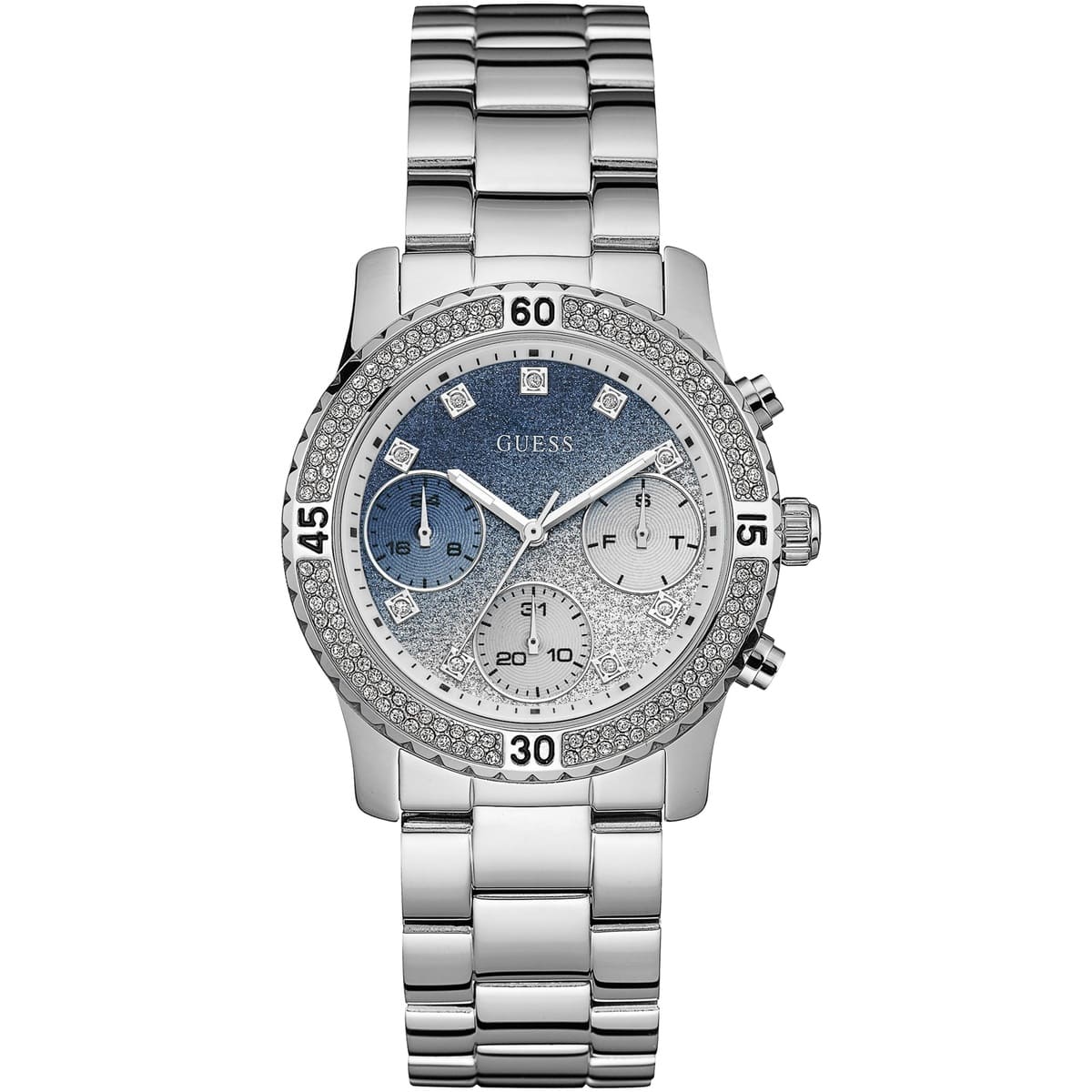 Guess Confetti W0774L6 Silver & Blue Glitter Watch