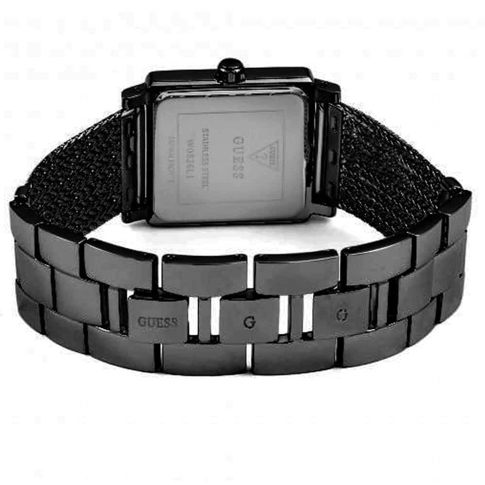 ساعة نسائية مربعة سوداء مرصعة بالكريستال شبكية من Guess Highline W0826L4
