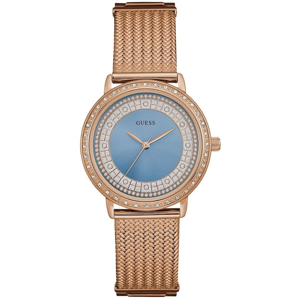 Guess Willow W0836L1 Rose Gold Woven Mesh Glitz Dial Women's Watch