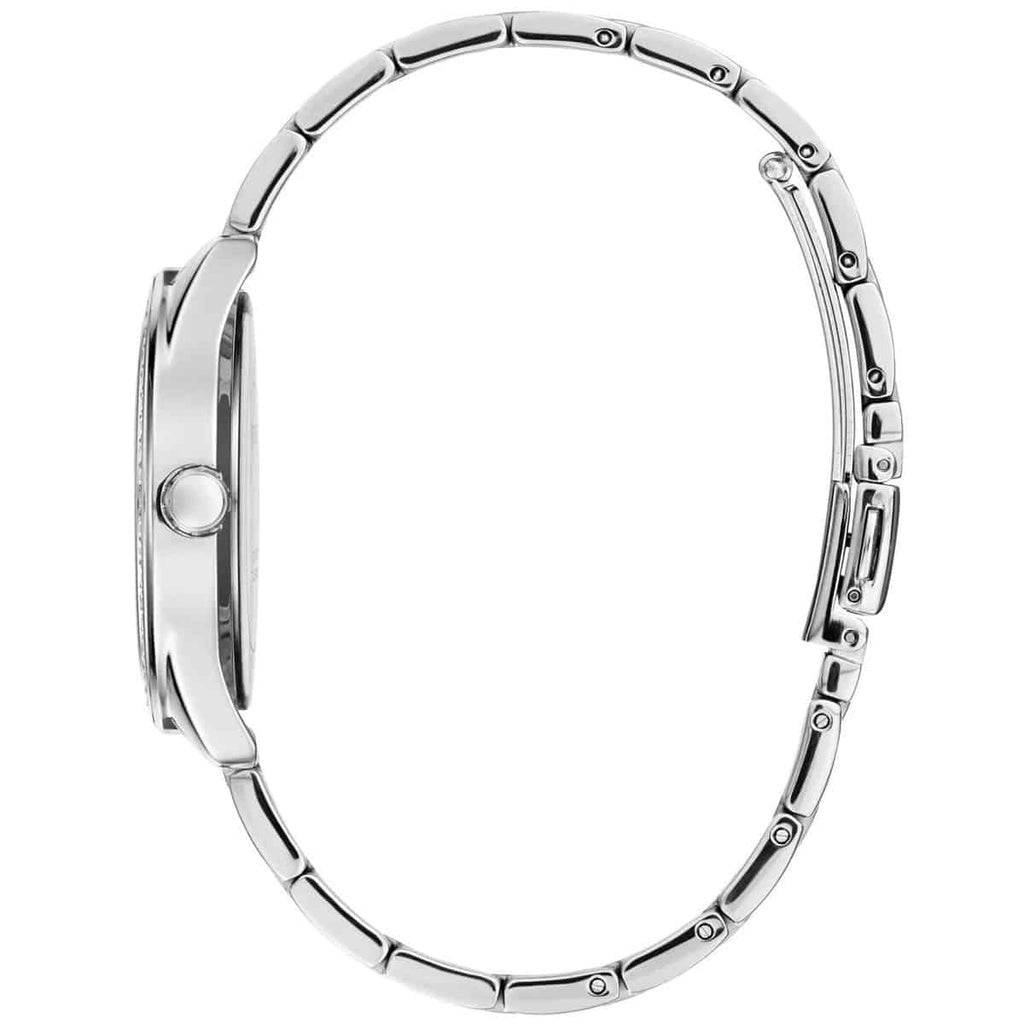 ساعة نسائية من الفولاذ Guess Glitter Girl W0987L1 فضية اللون بمينا مزين بشعار Glitz