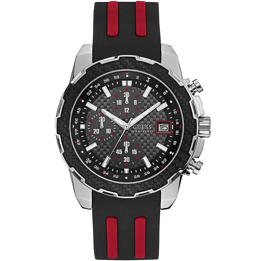 Guess Octane W1047G1 Silver Case Carbon Look Dial Black/Red Rubber Watch