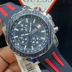 Guess Octane W1047G1 Silver Case Carbon Look Dial Black/Red Rubber Watch