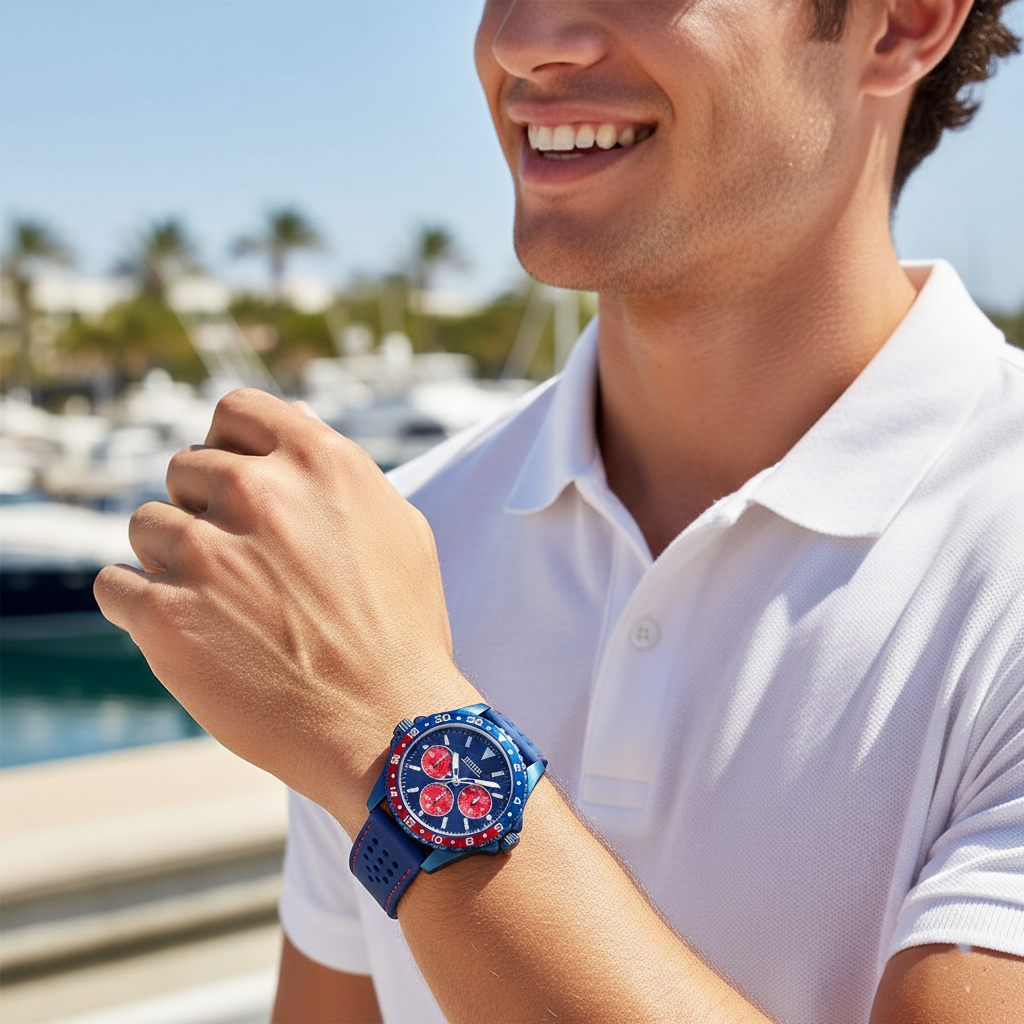 Guess Odyssey W1108G1 Men's Blue IP Case Pepsi Bezel Watch
